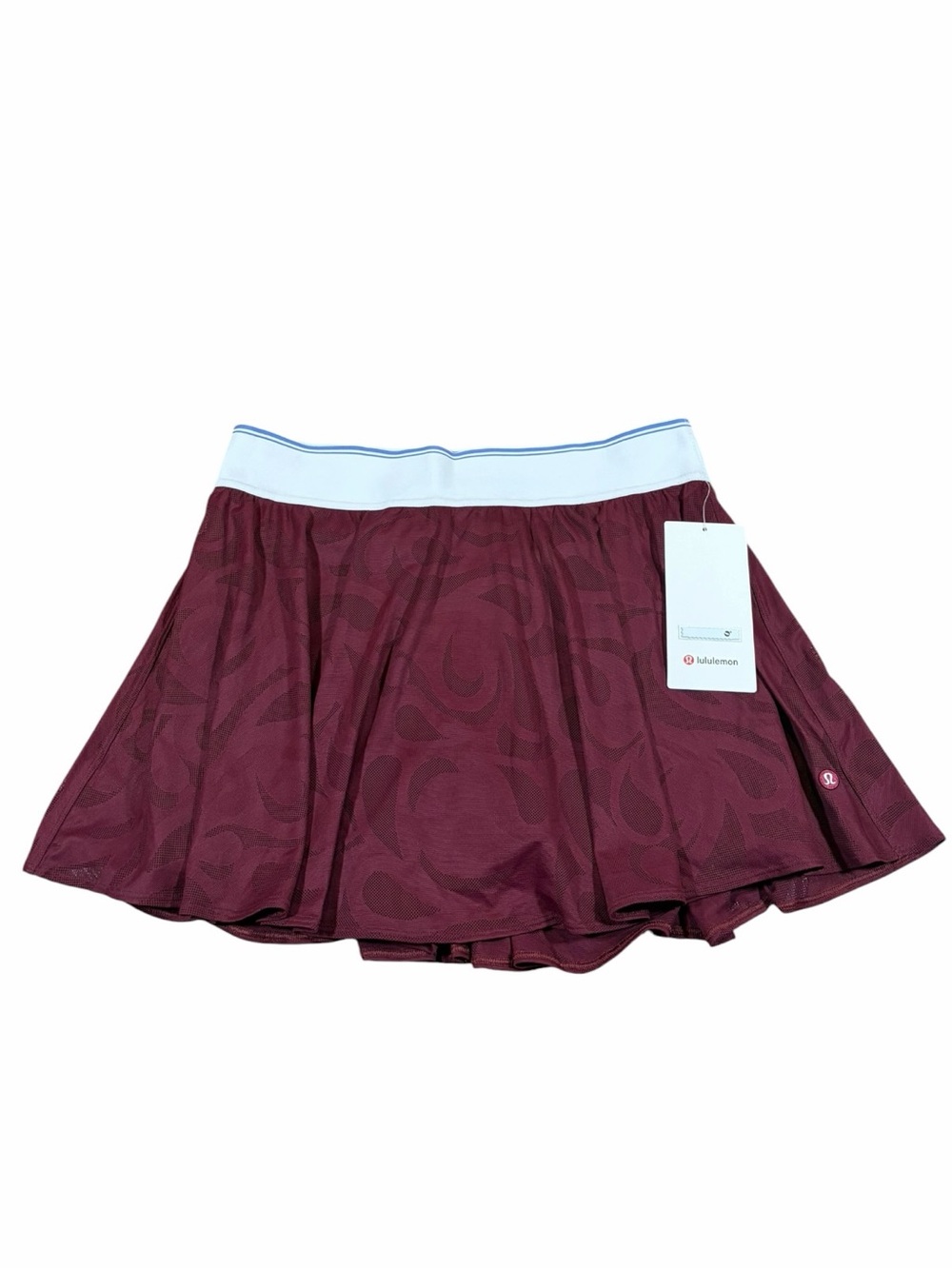 NWT Lululemon Paisley-Mesh High-Rise Tennis Skirt Burgundy Bay/White/Prep Blue L